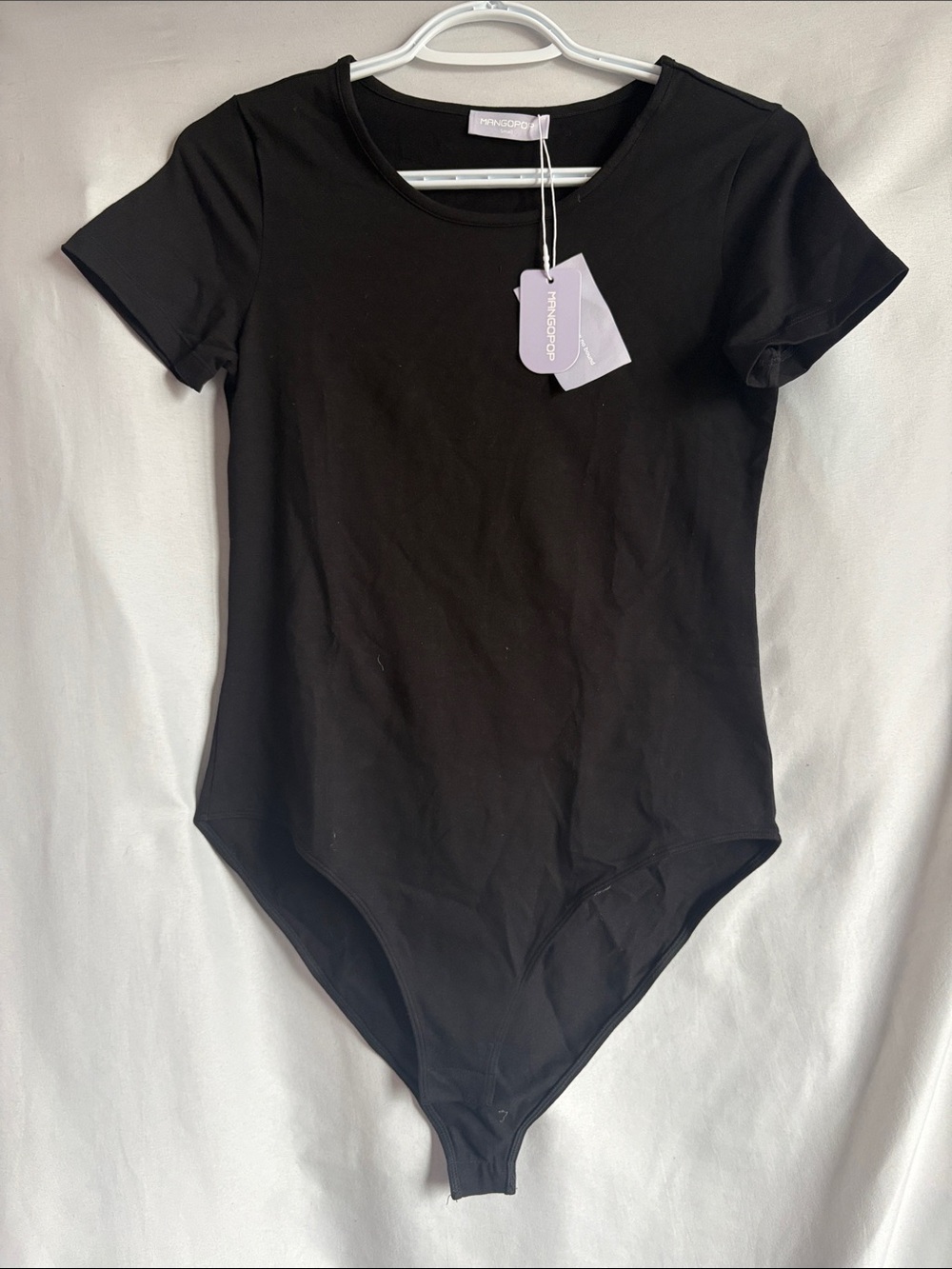 Mangopop Women's Black Short-Sleeve Crew Bodysuit